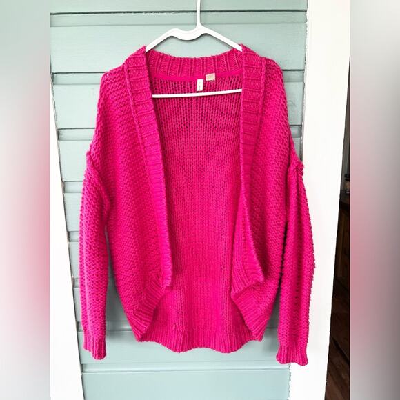 Anthropologie moth pink cardigan open front chunky knit cute girly bright summer - Picture 1 of 7